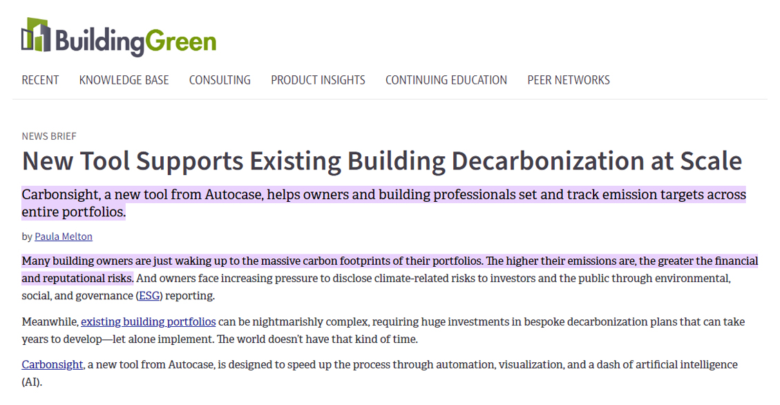 BuildingGreen Features Carbonsight Decarbonization Software for Real Estate
