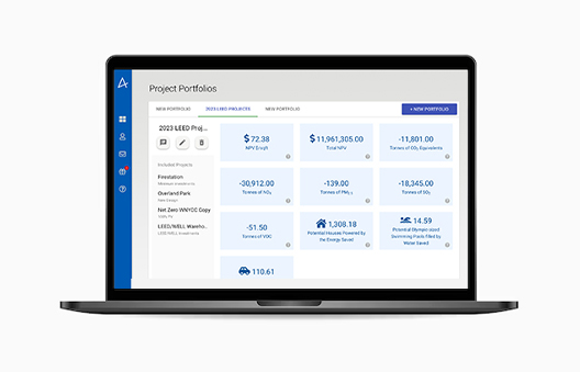 Autocase LEED Software Screenshot showing project portfolios